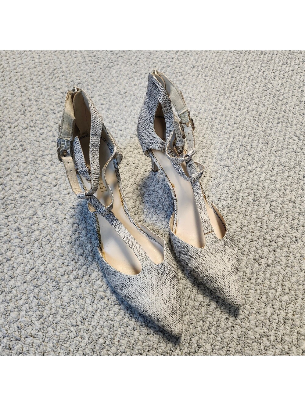 Nine West Gray Textured Strappy Pointed Toe Heels with Back Zipper Size 6.5